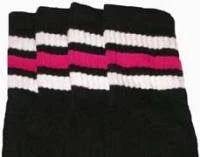 Skatersocks 14in Tube Socks - Black With White/Hot Pink Stripes