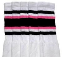 Skatersocks 22in Tube Socks - White With Triple Black/Double Bubblegum Pink Stripes