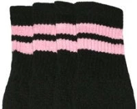 Skatersocks 22in Tube Socks - Black With Double Baby Pink Stripes