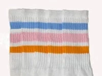 Skatersocks 22in Tube Socks - White With Baby Blue/Baby Pink/Gold Stripes