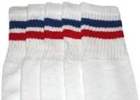 Skatersocks 22in Tube Socks - White With Royal Blue/Red Stripes
