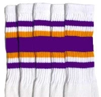Skatersocks 22in Tube Socks - White With Purple/Gold Stripes