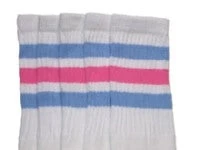 Skatersocks 22in Tube Socks - White With Baby Blue/Bubble Gum Pink Stripes