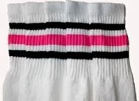 Skatersocks 22in Tube Socks - White With Thin Black/Bubblegum Pink Stripes