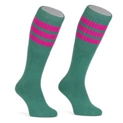 Skatersocks 22in Tube Socks - Teal Tube Socks With Hot Pink Stripes (Made In Italy)