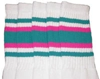 Skatersocks 22in Tube Socks - White With Teal/Hot Pink Stripes