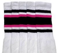 Skatersocks 22in Tube Socks - White With Triple Black/Double Hot Pink Stripes