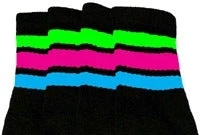 Skatersocks 22in Tube Socks - Black With Neon Green/Hot Pink/Baby Blue Stripes