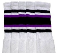 Skatersocks 22in Tube Socks - White With Purple/Black Stripes