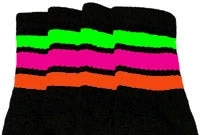 Skatersocks 22in Tube Socks - Black With Neon Green/Hot Pink/Orange Stripes