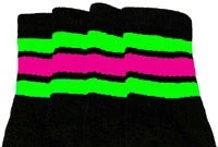 Skatersocks 22in Tube Socks - Black With Neon Green And Hot Pink Stripes