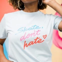 Fritzy's Roller Skate Shop "Skate Don't Hate" T-Shirt - Pale Blue