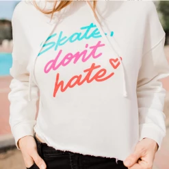 Fritzy's Roller Skate Shop Girls Night Out "Skate Don't Hate" Crop Hoodie - Bone