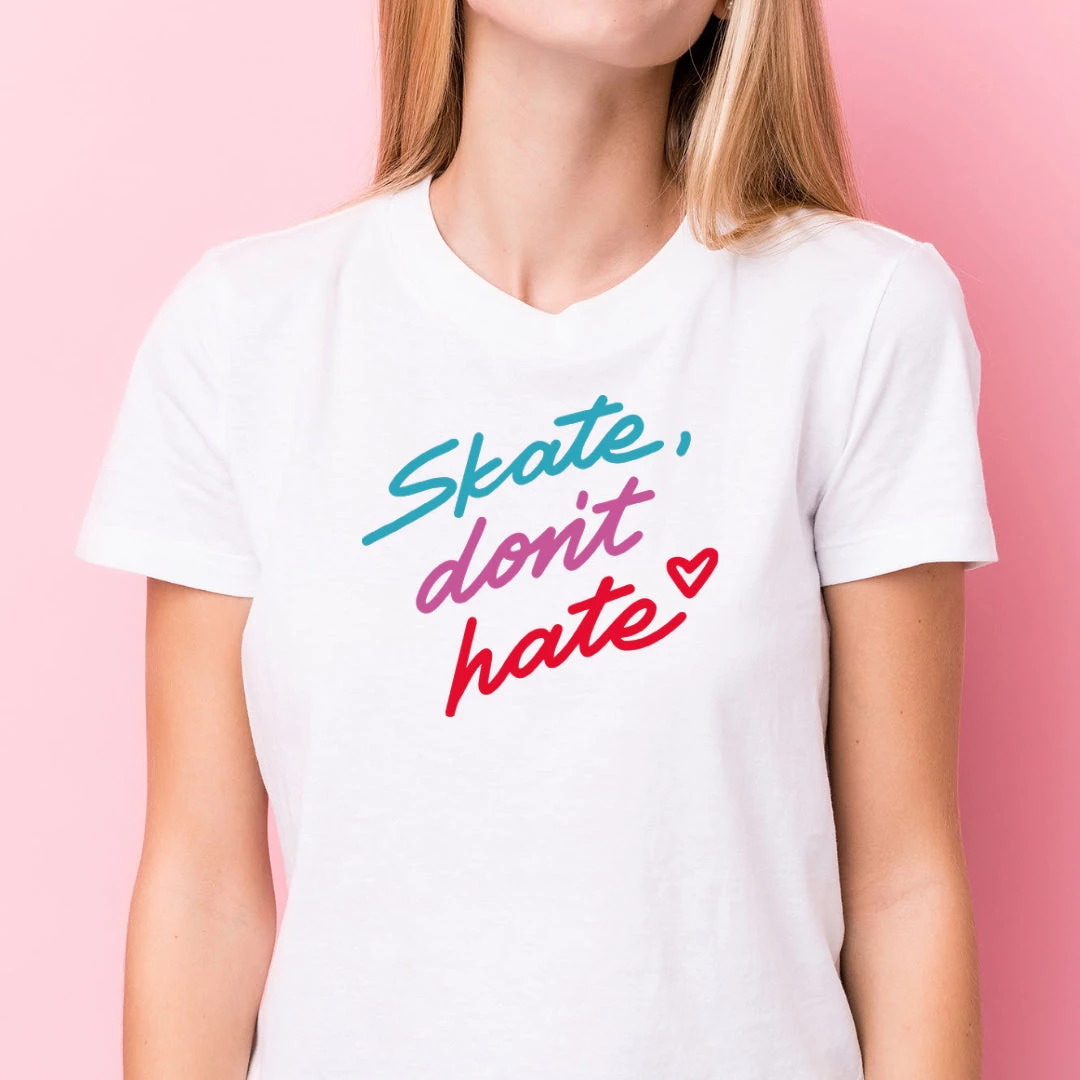 Fritzy's Roller Skate Shop Extras Skate Don't Hate White T-Shirt 3 Fritzy's Roller Skate Shop Extras Skate Don't Hate White T-Shirt