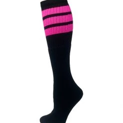 Skatersocks 22in Tube Socks - Black With Hot Pink Stripes