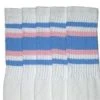 Skatersocks 22in Tube Socks - White With Double Baby Blue/Baby Pink Stripes