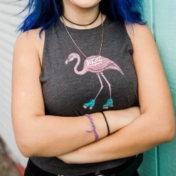 Fritzy's Roller Skate Shop Extras Flamingo Racerback Crop Tank